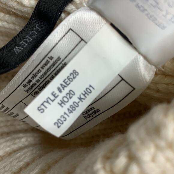 J Crew Cream Ribbed Knit Cream beanie with faux-fur pom-pom Hat - Picture 5 of 8
